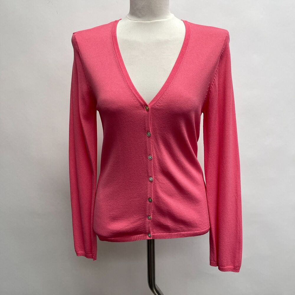 Caslon Women's Cardigan Knit Sweater Small Pink Long Sleeve V-Neck